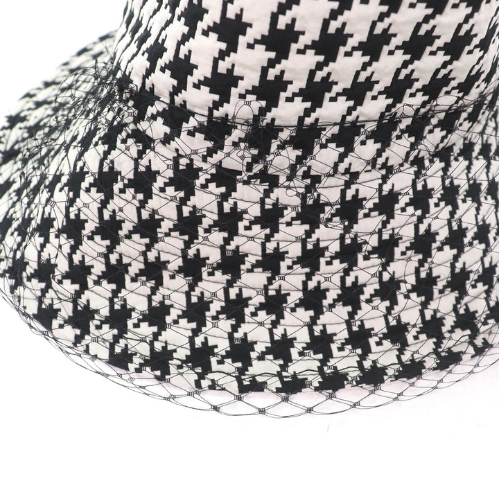 Excellent Christian Dior hat Houndstooth with tulle Black White Women 58