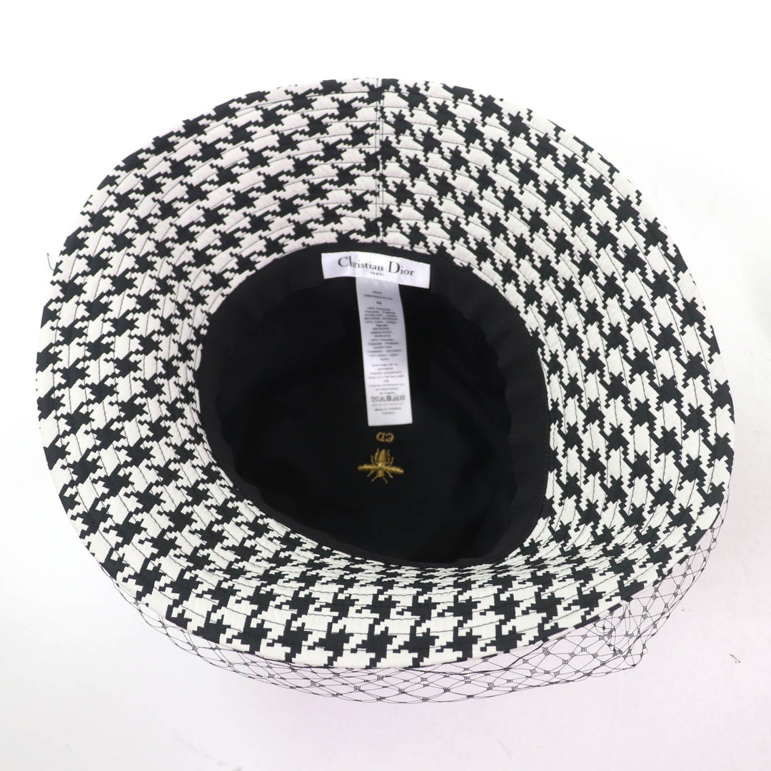 Excellent Christian Dior hat Houndstooth with tulle Black White Women 58
