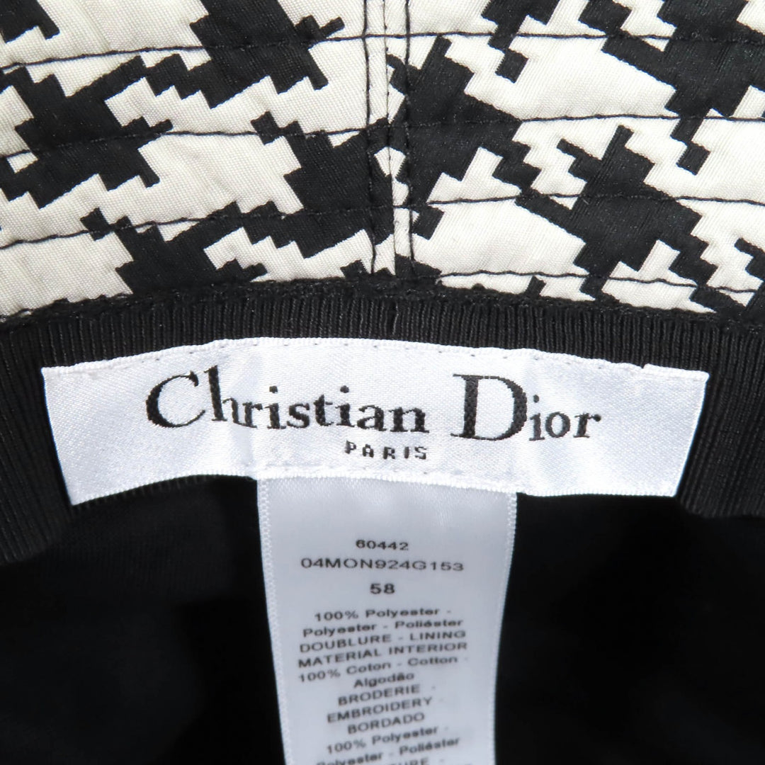 Excellent Christian Dior hat Houndstooth with tulle Black White Women 58