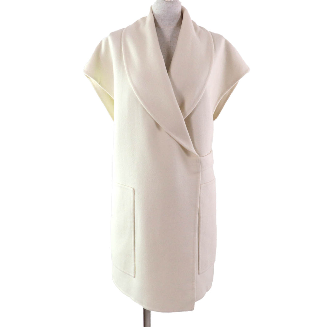 HERMES Best Leather belt design long vest off white cashmere Women 36 3H0141DA