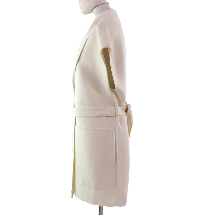 HERMES Best Leather belt design long vest off white cashmere Women 36 3H0141DA