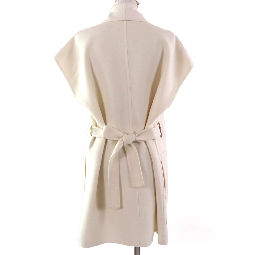 HERMES Best Leather belt design long vest off white cashmere Women 36 3H0141DA
