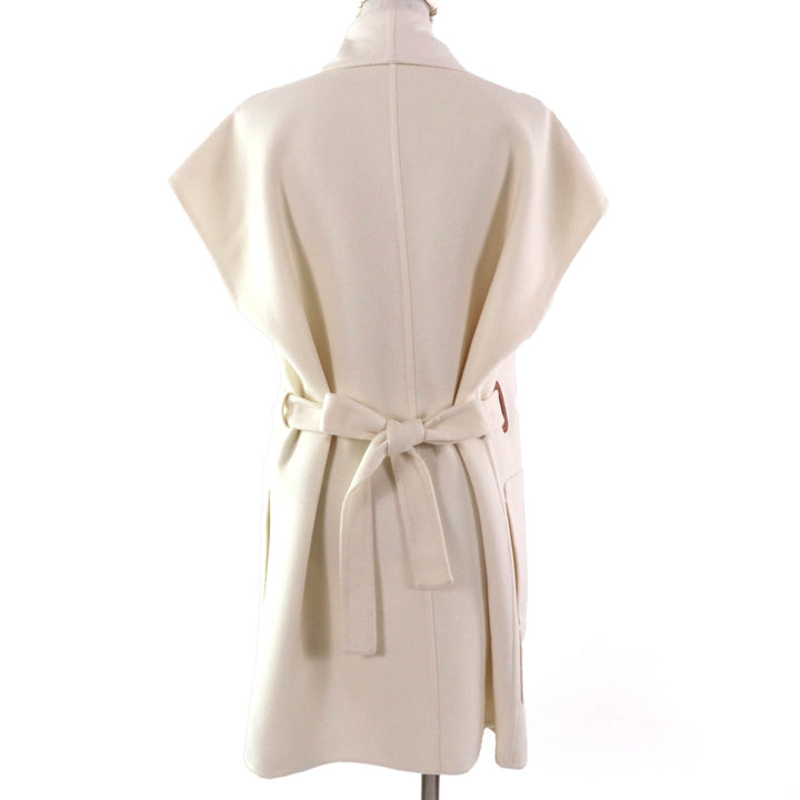 HERMES Best Leather belt design long vest off white cashmere Women 36 3H0141DA