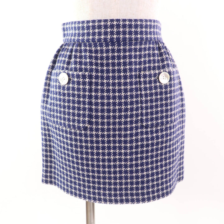 Excellent Miu Miu Mini skirt Check Pattern Trapezoid Tweed Navy gray wool Women
