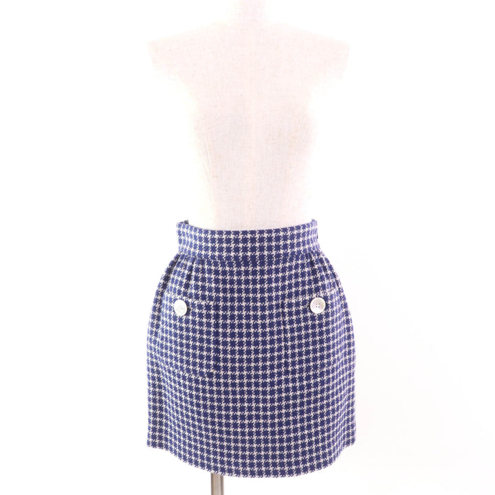 Excellent Miu Miu Mini skirt Check Pattern Trapezoid Tweed Navy gray wool Women