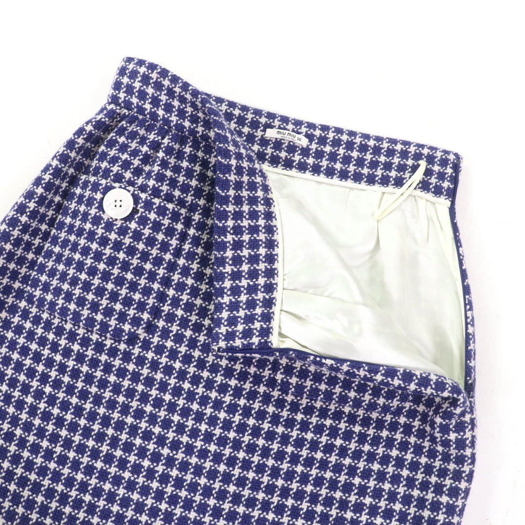 Excellent Miu Miu Mini skirt Check Pattern Trapezoid Tweed Navy gray wool Women