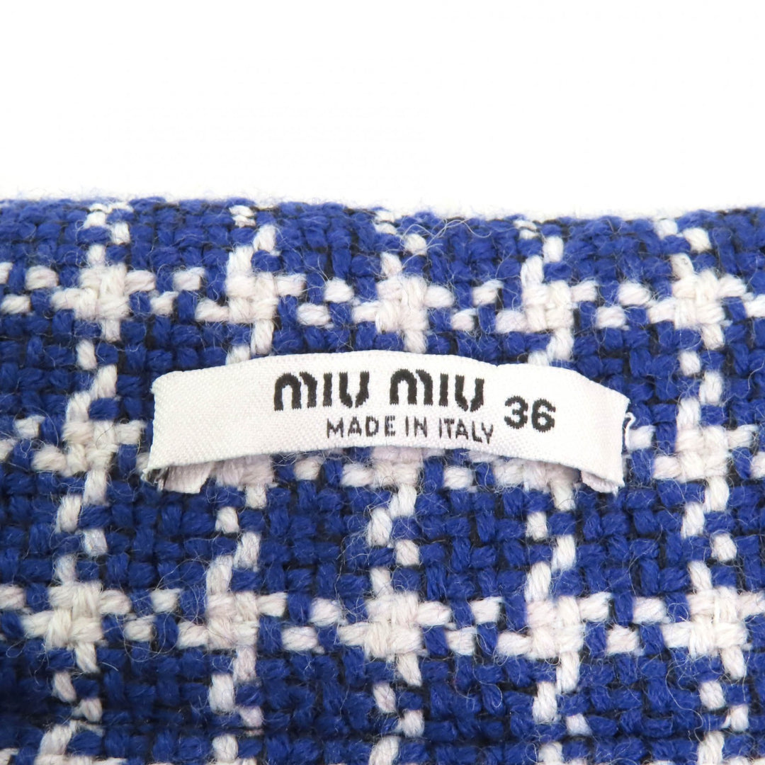 Excellent Miu Miu Mini skirt Check Pattern Trapezoid Tweed Navy gray wool Women