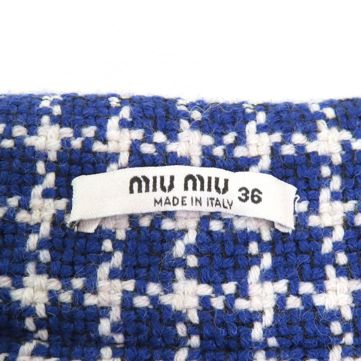 Excellent Miu Miu Mini skirt Check Pattern Trapezoid Tweed Navy gray wool Women