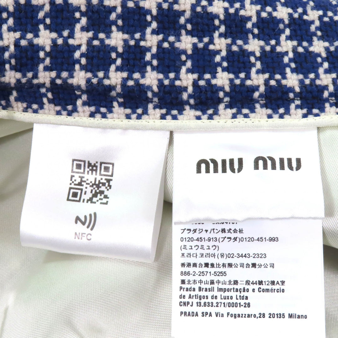 Excellent Miu Miu Mini skirt Check Pattern Trapezoid Tweed Navy gray wool Women