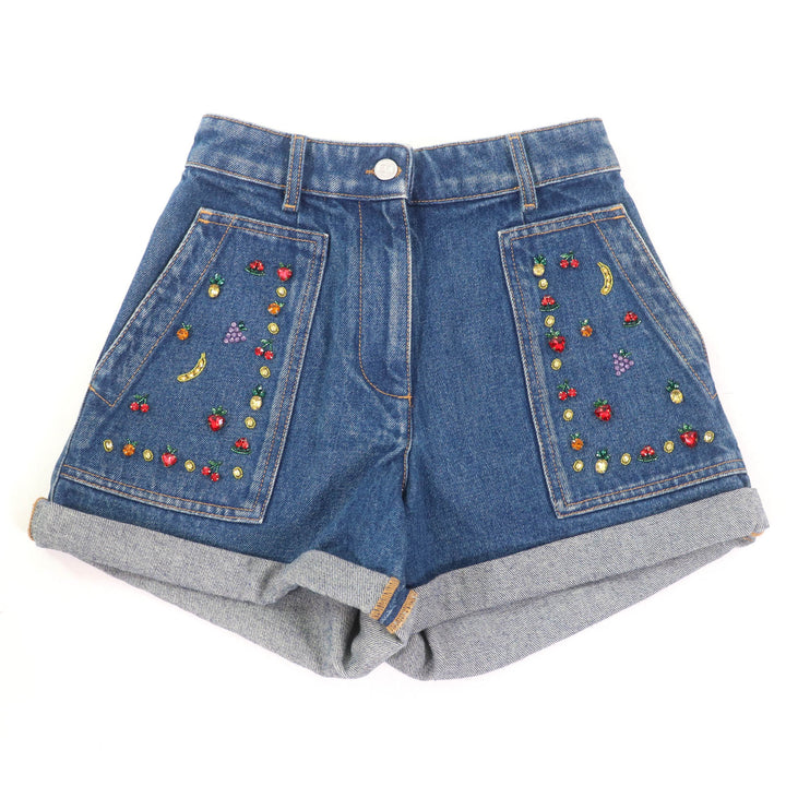 Excellent VALENTINO Shorts Fruit Bejeweled Denim Indigo cotton Women 36