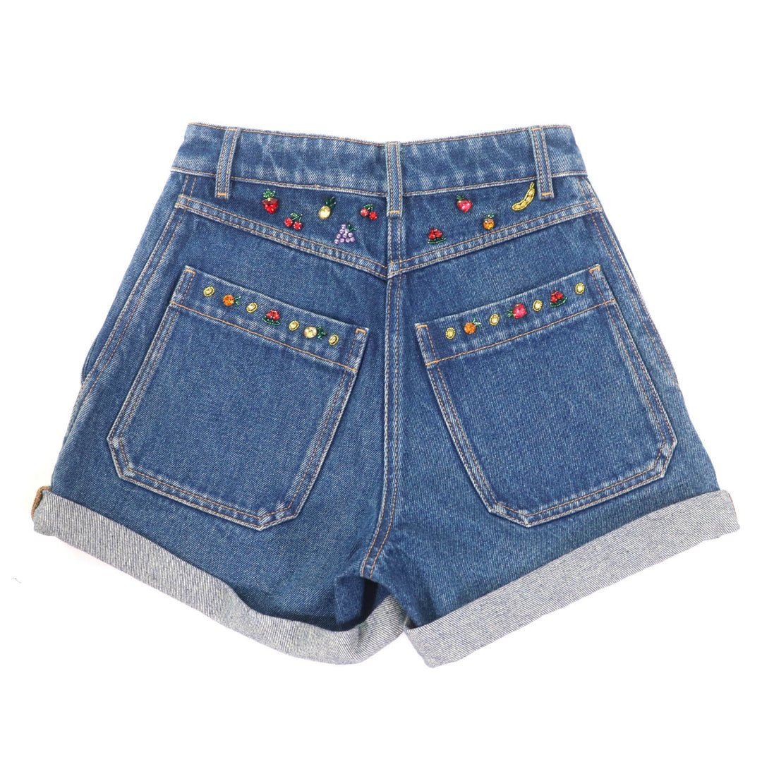Excellent VALENTINO Shorts Fruit Bejeweled Denim Indigo cotton Women 36