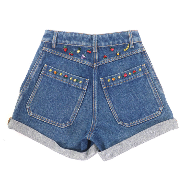 Excellent VALENTINO Shorts Fruit Bejeweled Denim Indigo cotton Women 36