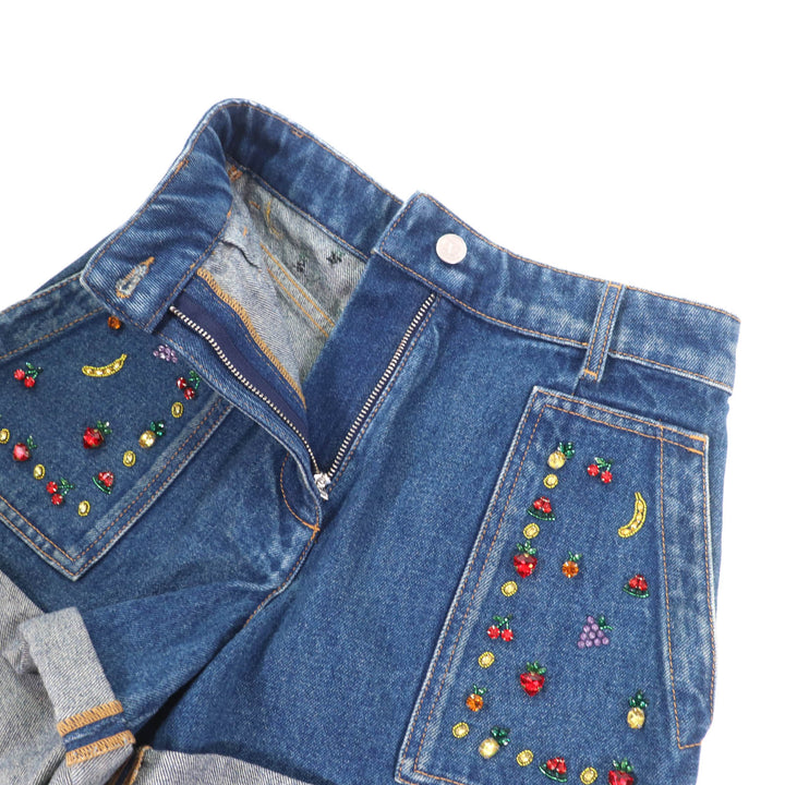 Excellent VALENTINO Shorts Fruit Bejeweled Denim Indigo cotton Women 36
