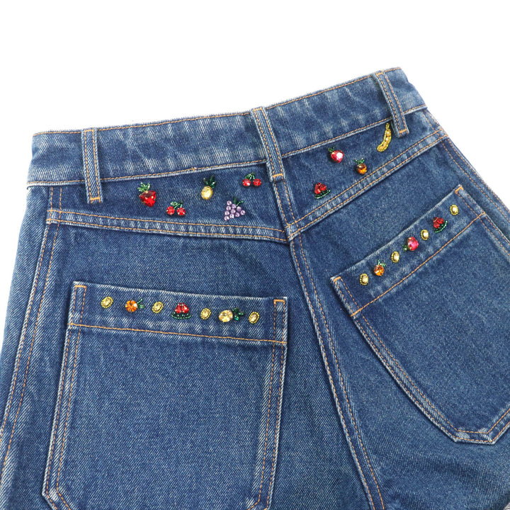 Excellent VALENTINO Shorts Fruit Bejeweled Denim Indigo cotton Women 36