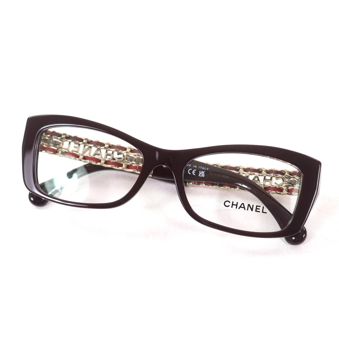 Excellent CHANEL Glasses Rectangle Shape Optical Side logo Burgundy Women 3484-Q