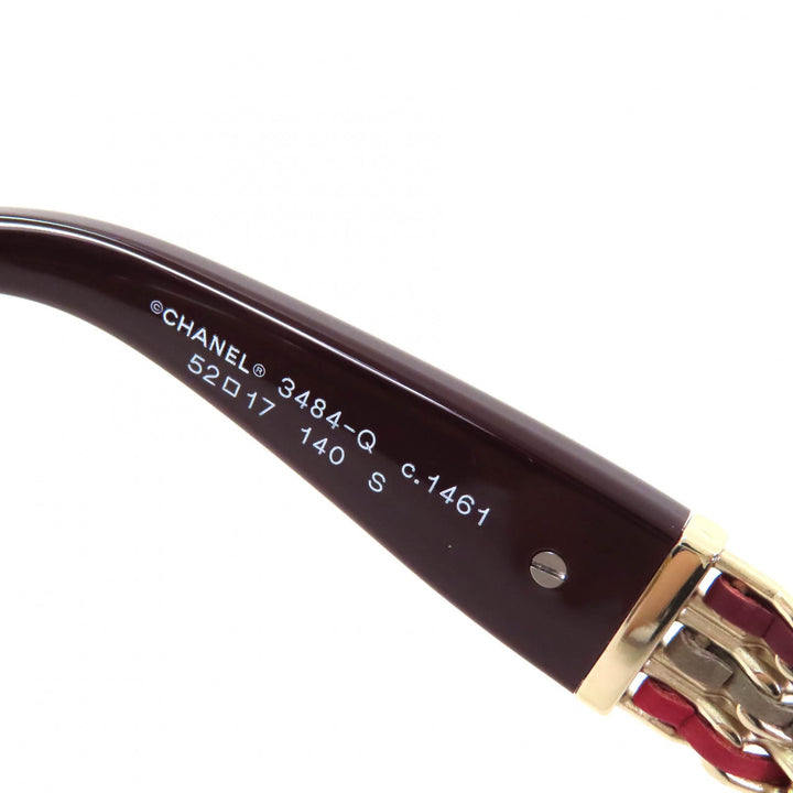 Excellent CHANEL Glasses Rectangle Shape Optical Side logo Burgundy Women 3484-Q