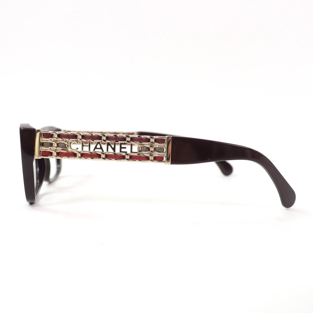 Excellent CHANEL Glasses Rectangle Shape Optical Side logo Burgundy Women 3484-Q