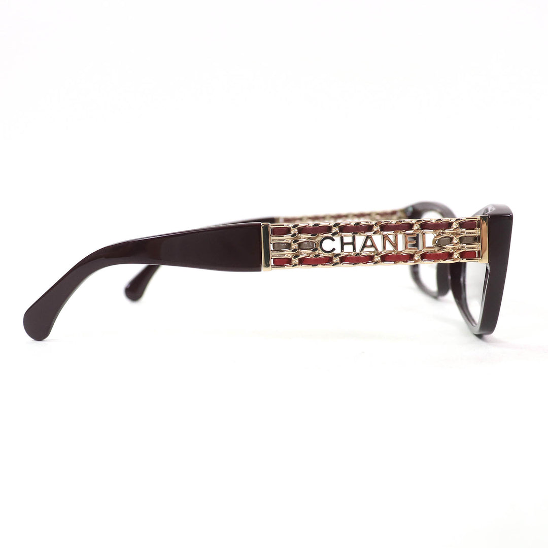 Excellent CHANEL Glasses Rectangle Shape Optical Side logo Burgundy Women 3484-Q
