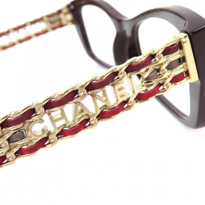 Excellent CHANEL Glasses Rectangle Shape Optical Side logo Burgundy Women 3484-Q
