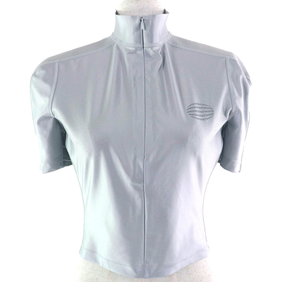 Excellent Alexander Wang tops Half Zip Top Short Sleeve Rash Guard Silver Fox M