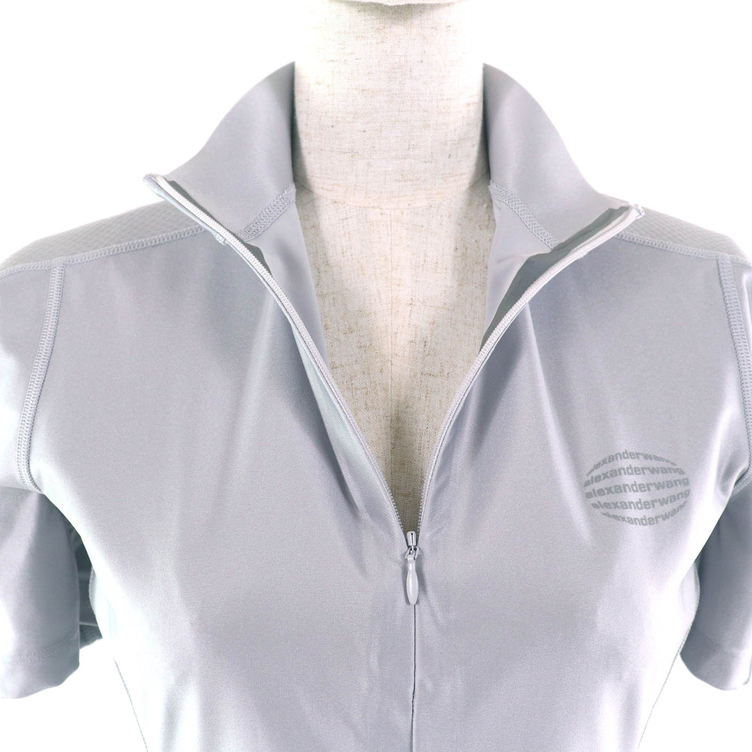 Excellent Alexander Wang tops Half Zip Top Short Sleeve Rash Guard Silver Fox M