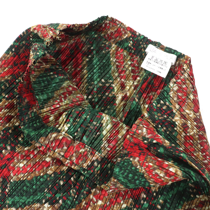 Excellent PLEATS PLEASE Pants All-over pattern Long Green Red Brown Women 1