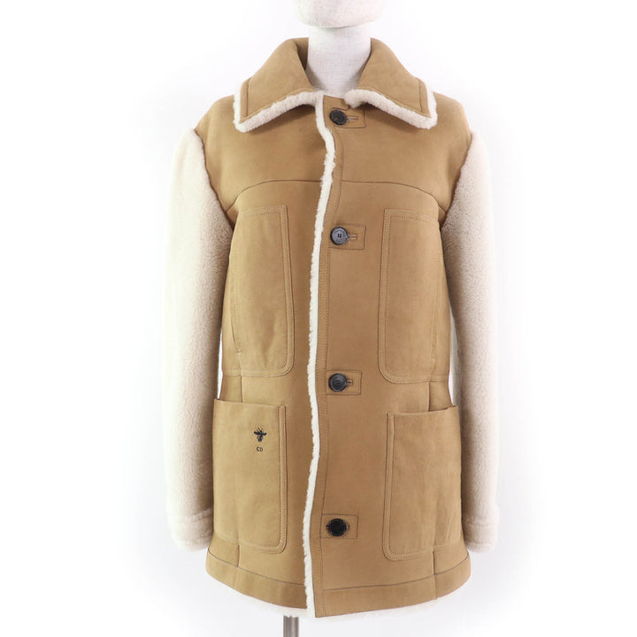 Christian Dior Mouton jacket Bee embroidered reversible shearling coat beige 40