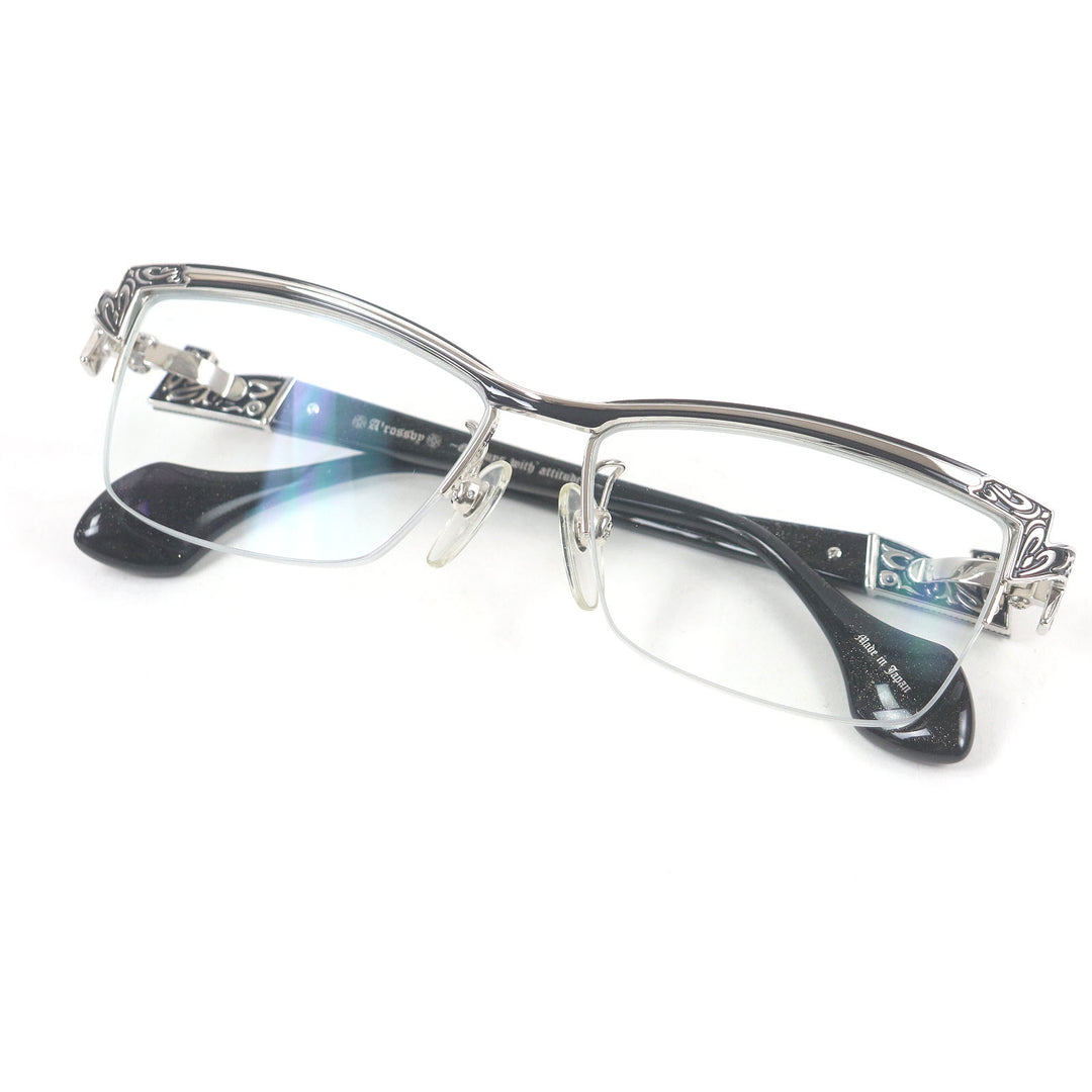 Great A’rossby Glasses Glitter half rim Silver black mens 209252208