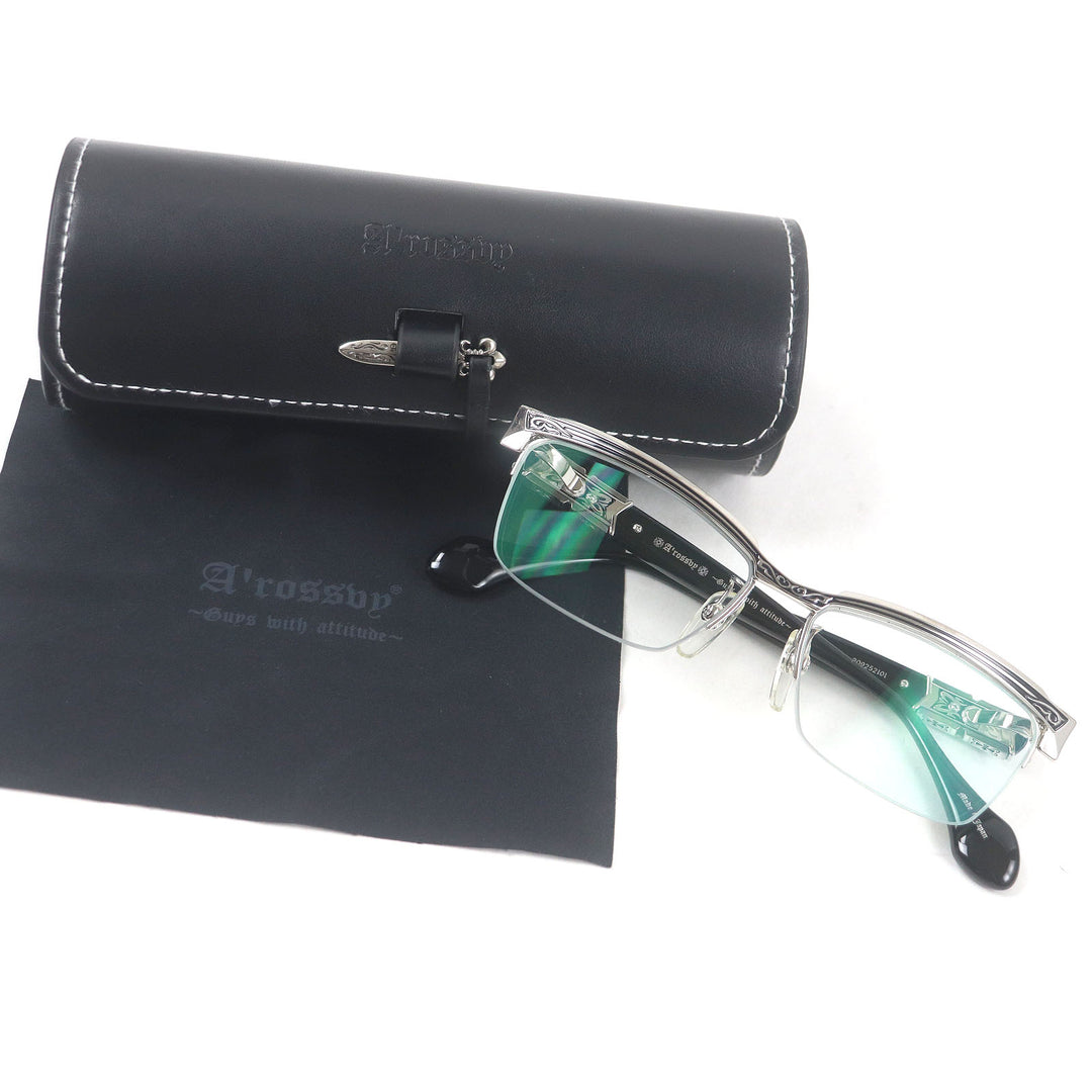 Great A’rossby Glasses Half rim Silver black SV925 mens 209252101