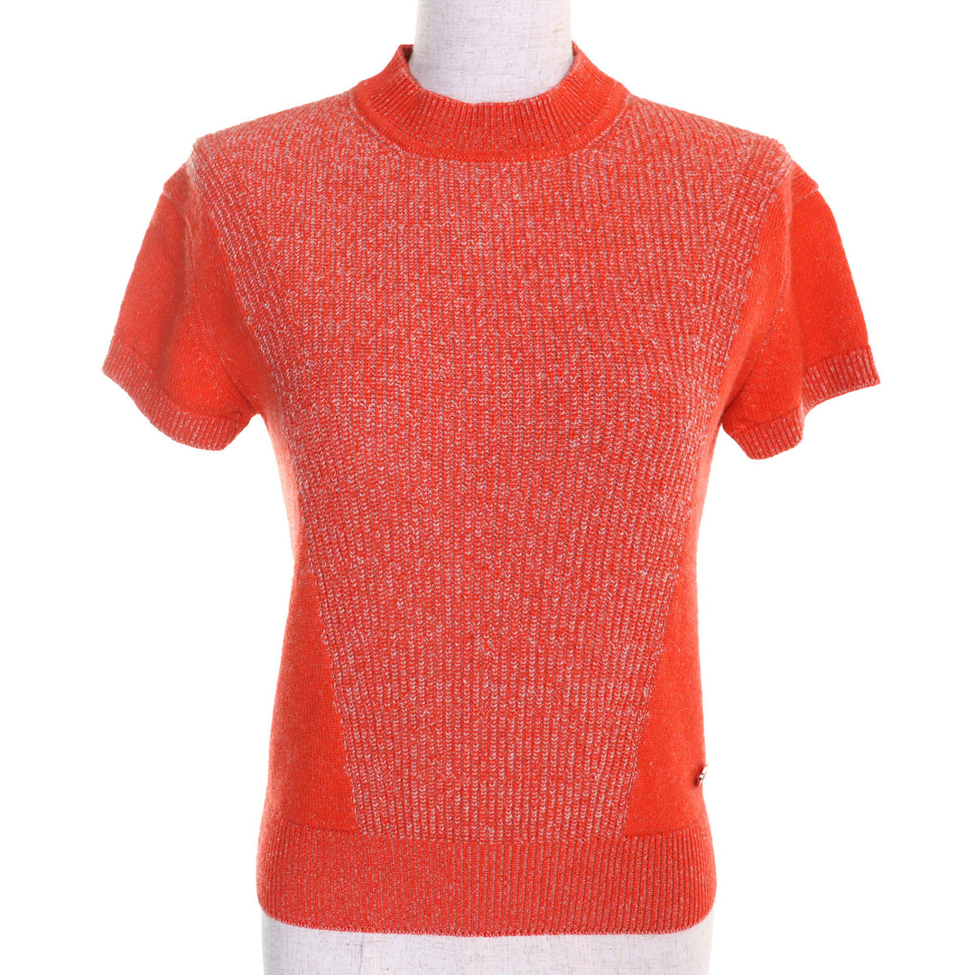Pristine HERMES Short sleeve knit Circle logo parts Orange cashmere Women 36