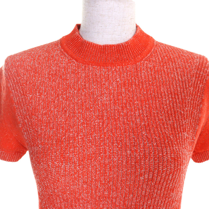 Pristine HERMES Short sleeve knit Circle logo parts Orange cashmere Women 36