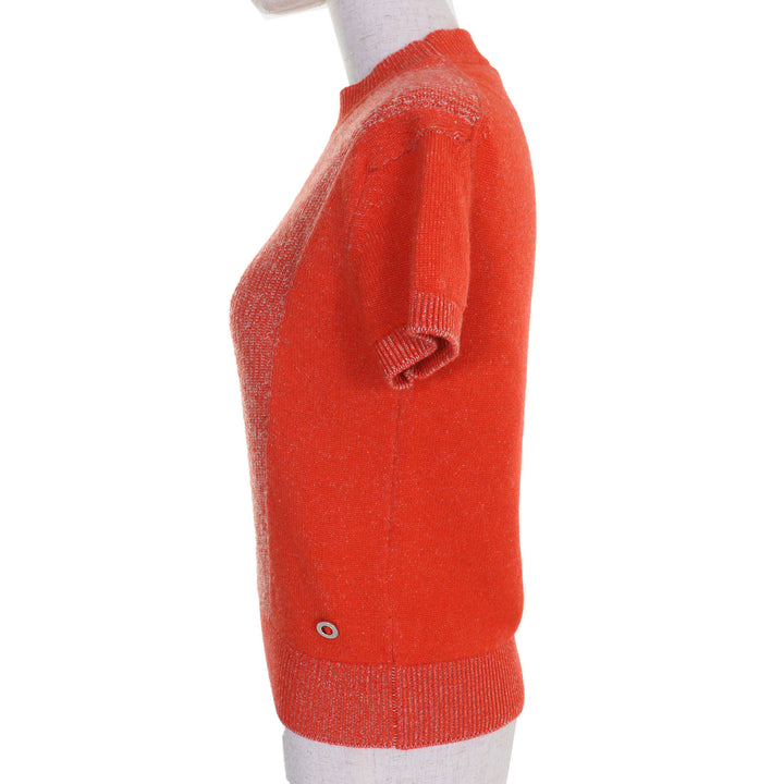 Pristine HERMES Short sleeve knit Circle logo parts Orange cashmere Women 36
