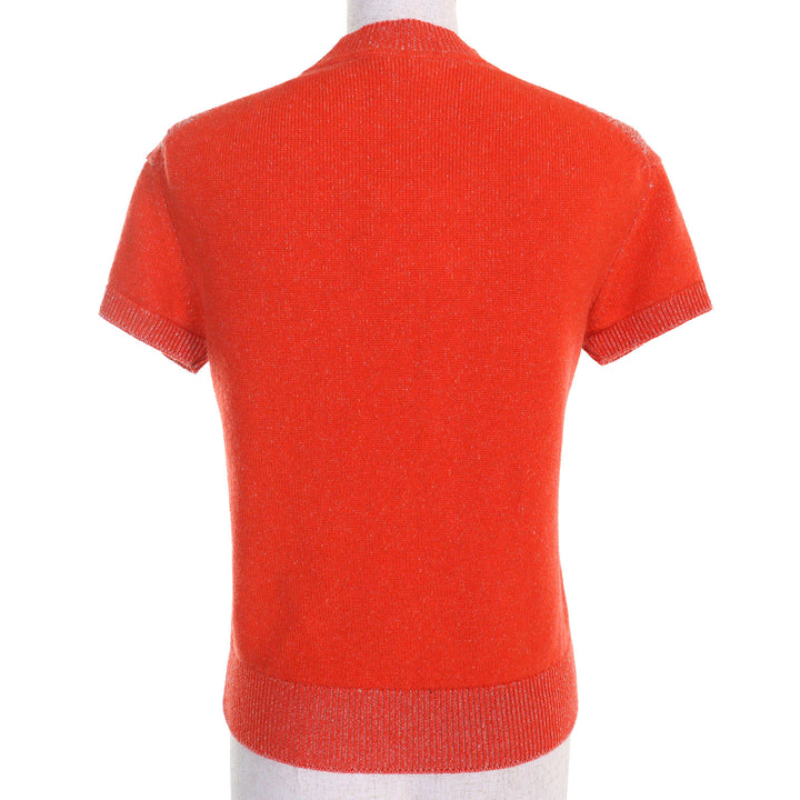 Pristine HERMES Short sleeve knit Circle logo parts Orange cashmere Women 36