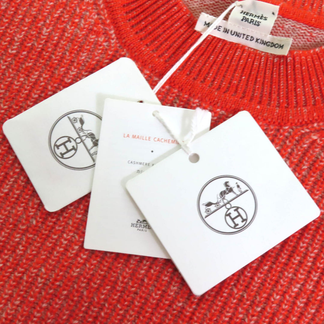 Pristine HERMES Short sleeve knit Circle logo parts Orange cashmere Women 36