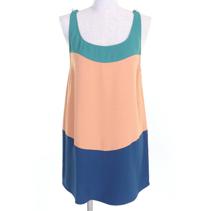 Pristine CHANEL COCO Mark Pearl Button Sleeveless Top Tunic Green Beige Blue 38