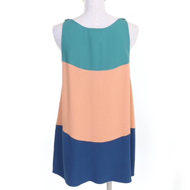 Pristine CHANEL COCO Mark Pearl Button Sleeveless Top Tunic Green Beige Blue 38