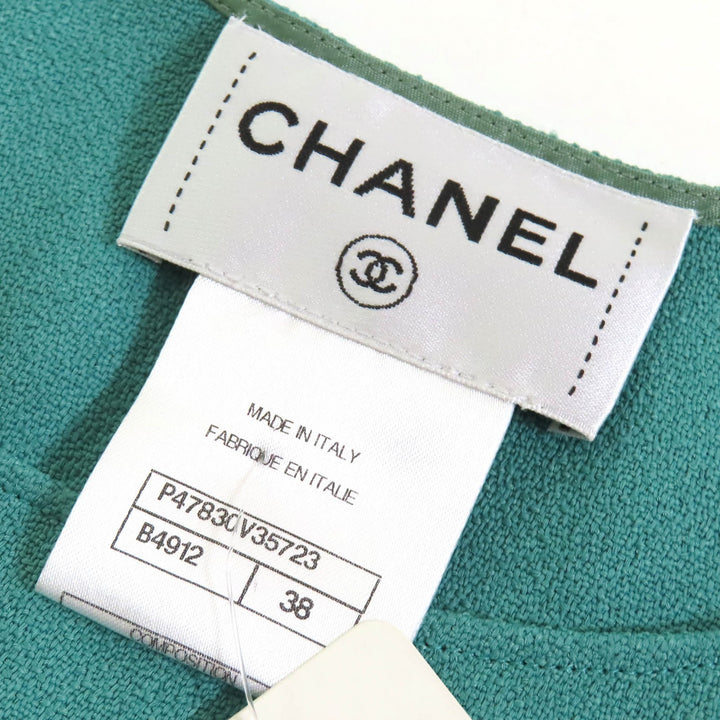 Pristine CHANEL COCO Mark Pearl Button Sleeveless Top Tunic Green Beige Blue 38