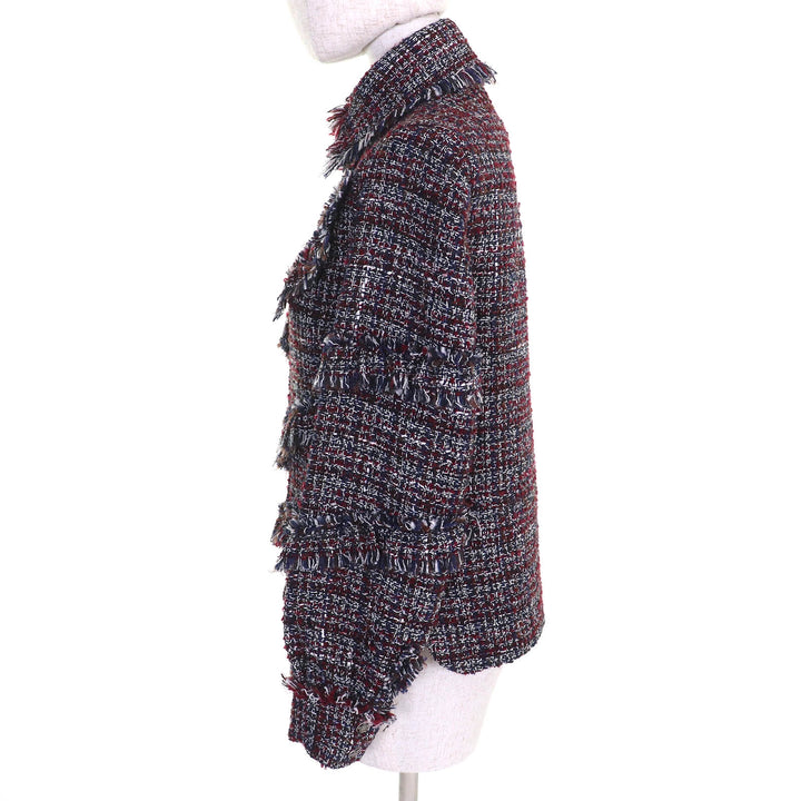 CHANEL Jacket Dallas COCO Mark Button Mixed Tweed Red Navy Black White 34 P49469