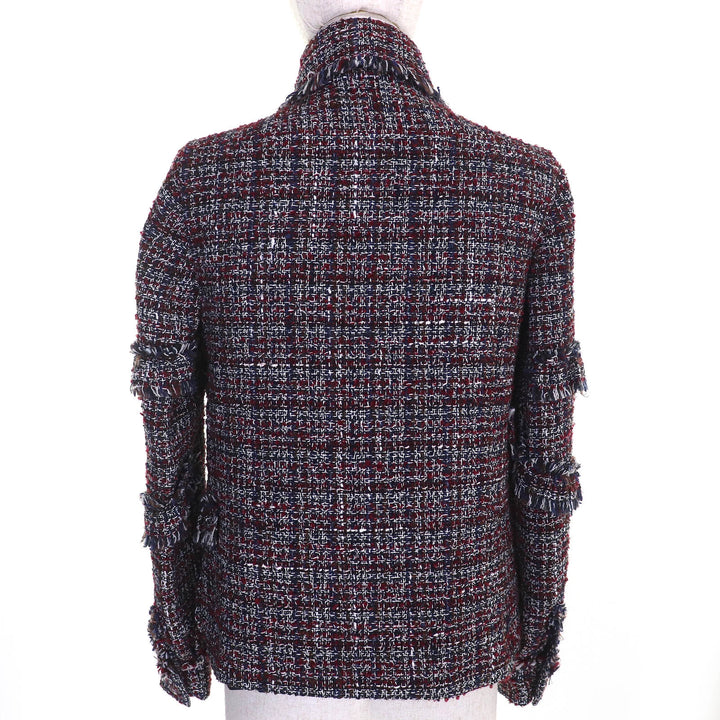 CHANEL Jacket Dallas COCO Mark Button Mixed Tweed Red Navy Black White 34 P49469