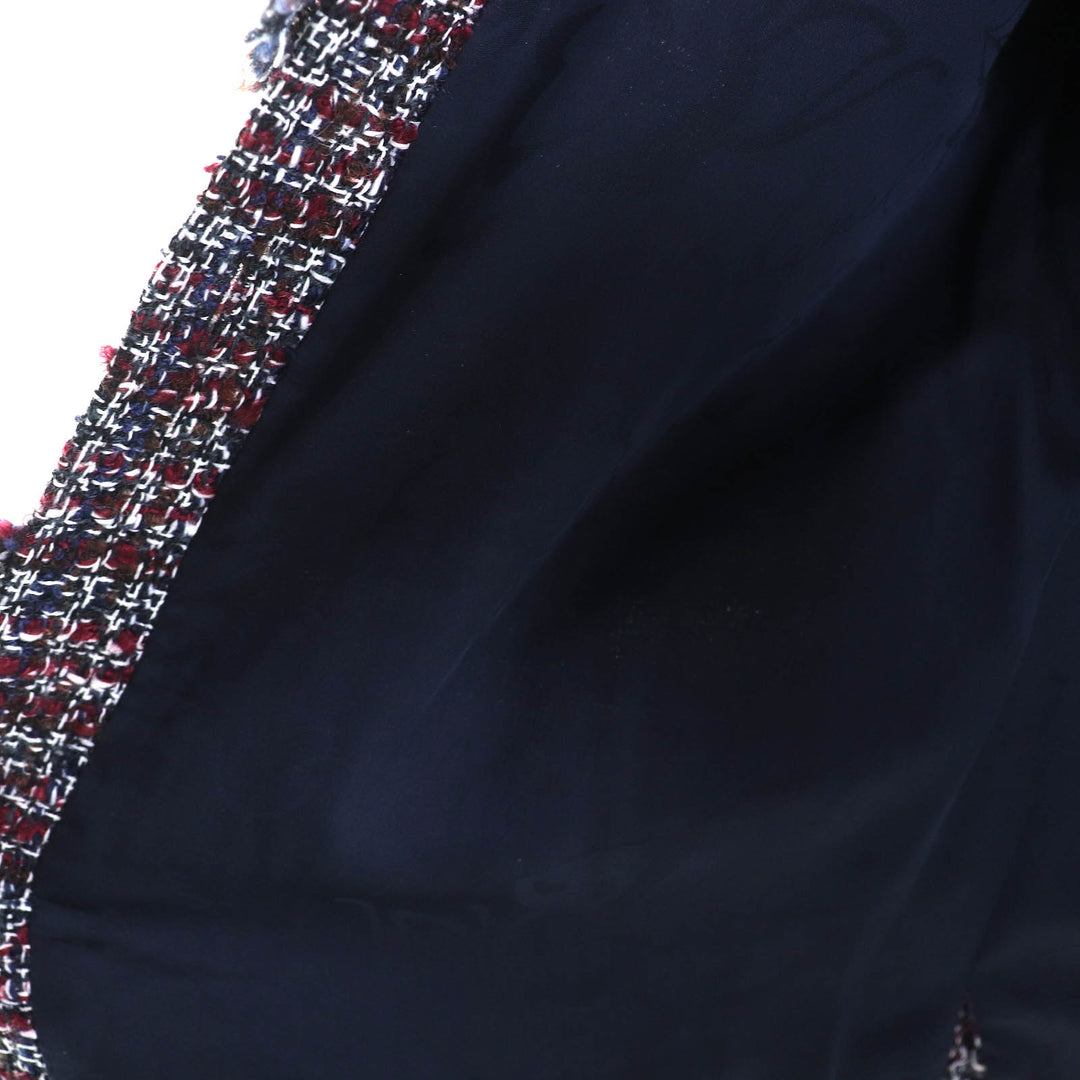 CHANEL Jacket Dallas COCO Mark Button Mixed Tweed Red Navy Black White 34 P49469