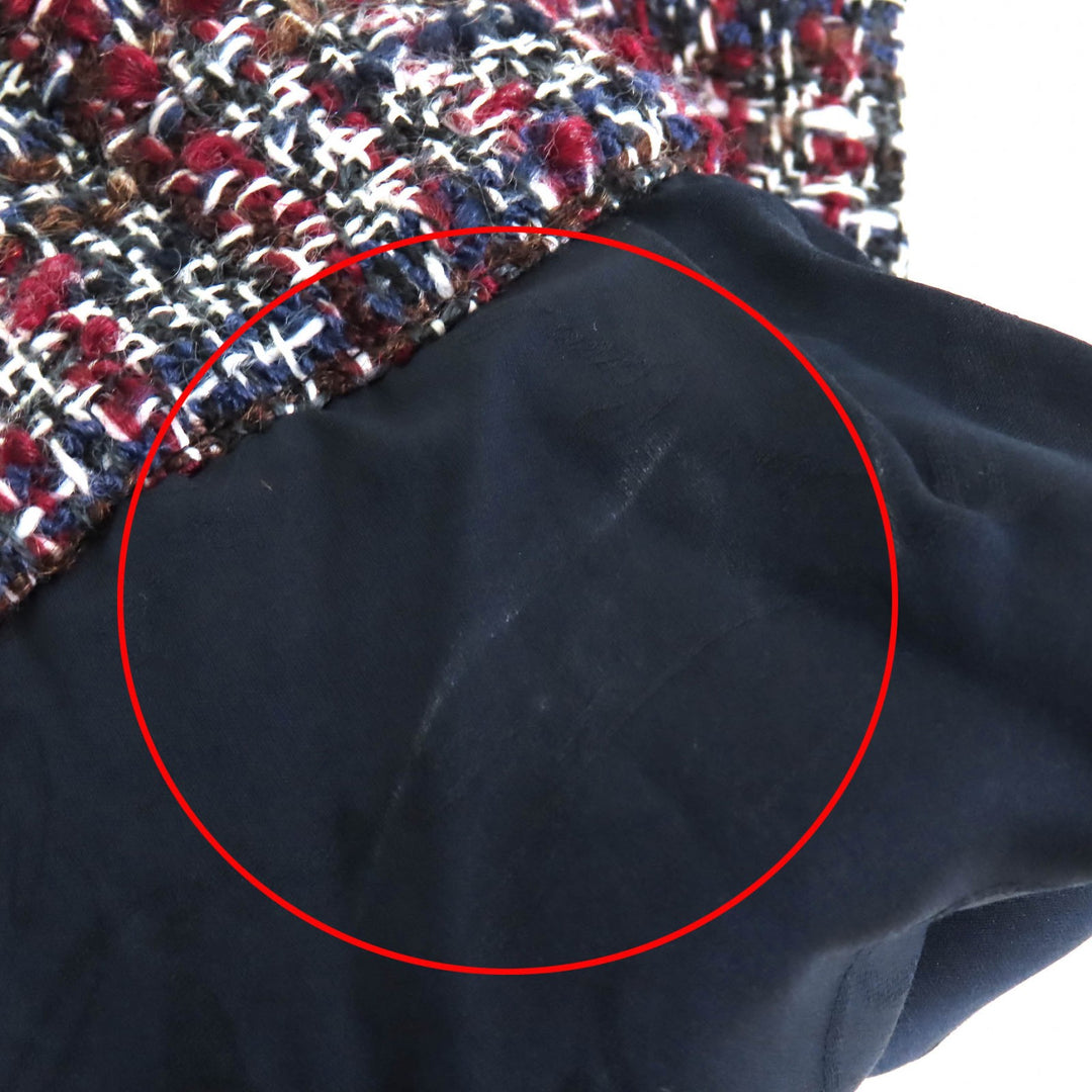 CHANEL Jacket Dallas COCO Mark Button Mixed Tweed Red Navy Black White 34 P49469