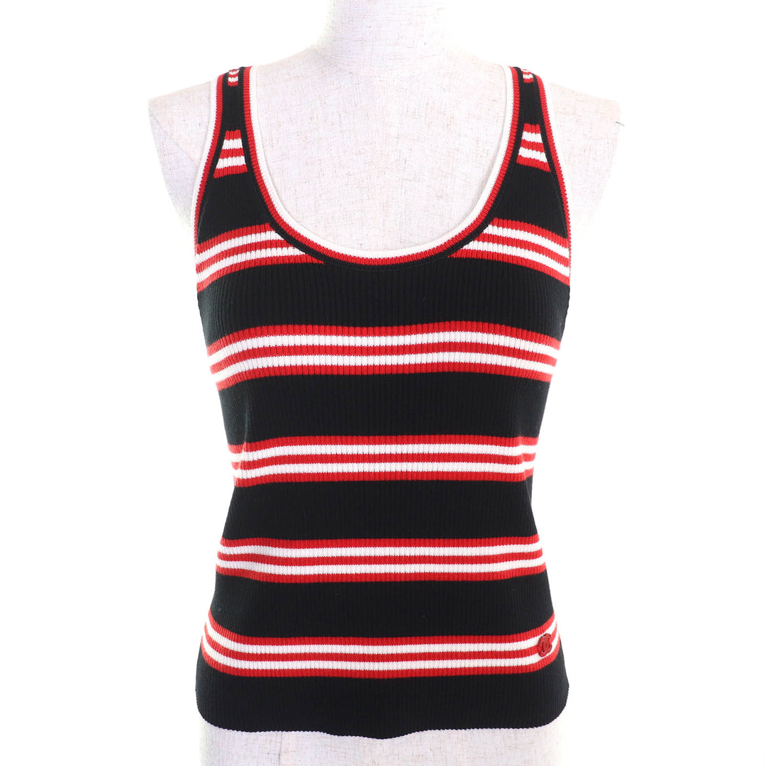 Excellent CHANEL Tank top COCO Mark Parts Border Pattern Ribbed SleevelessTop 40