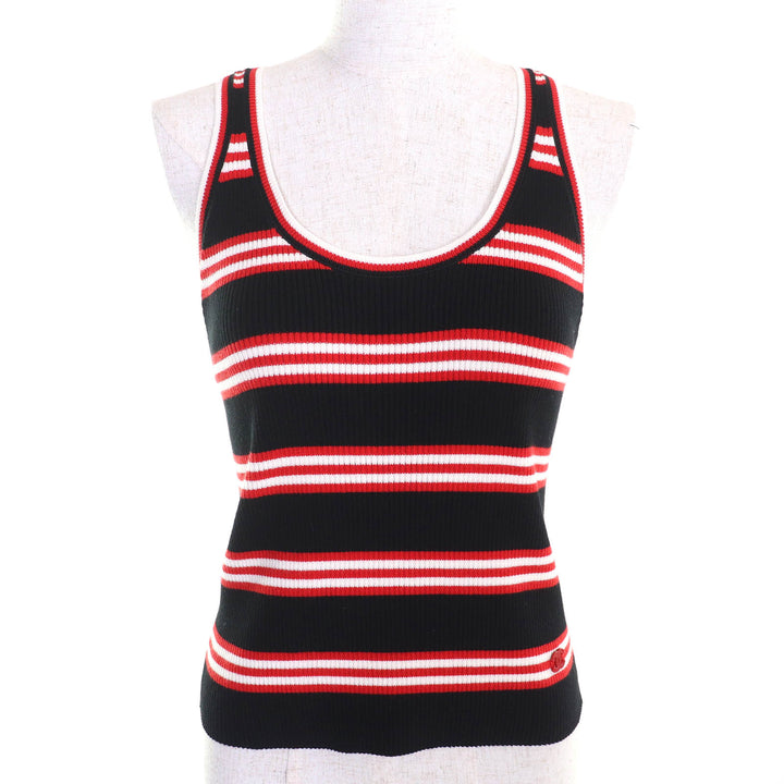Excellent CHANEL Tank top COCO Mark Parts Border Pattern Ribbed SleevelessTop 40