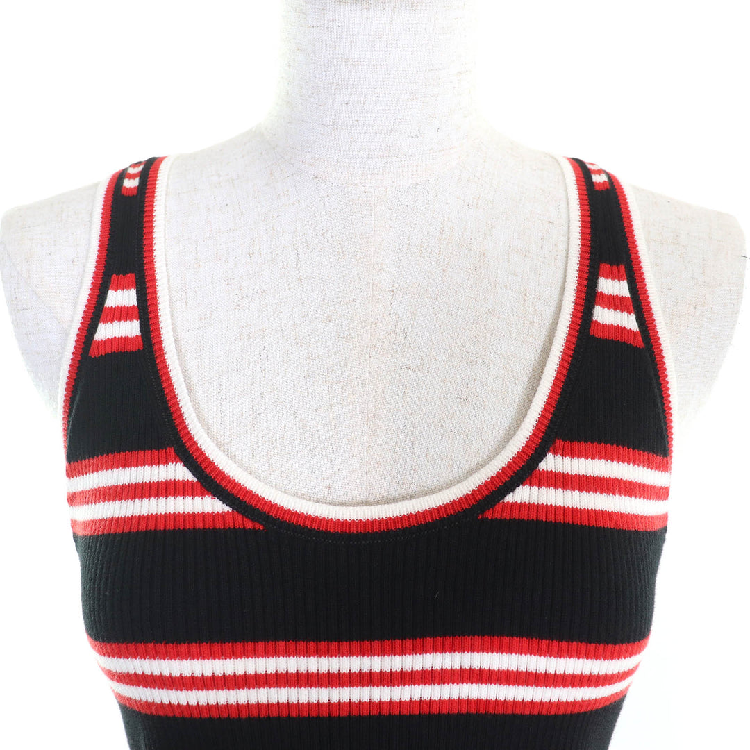 Excellent CHANEL Tank top COCO Mark Parts Border Pattern Ribbed SleevelessTop 40