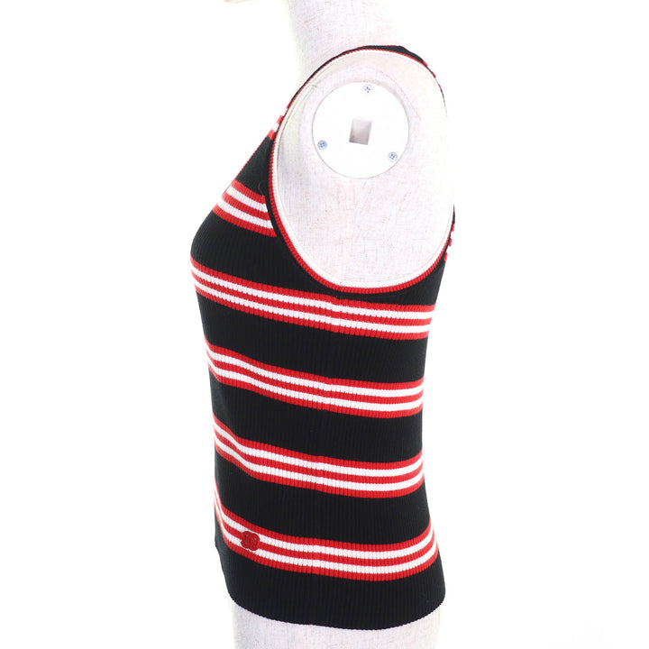 Excellent CHANEL Tank top COCO Mark Parts Border Pattern Ribbed SleevelessTop 40