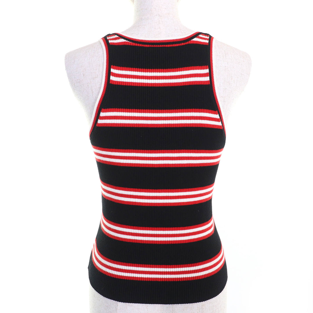 Excellent CHANEL Tank top COCO Mark Parts Border Pattern Ribbed SleevelessTop 40