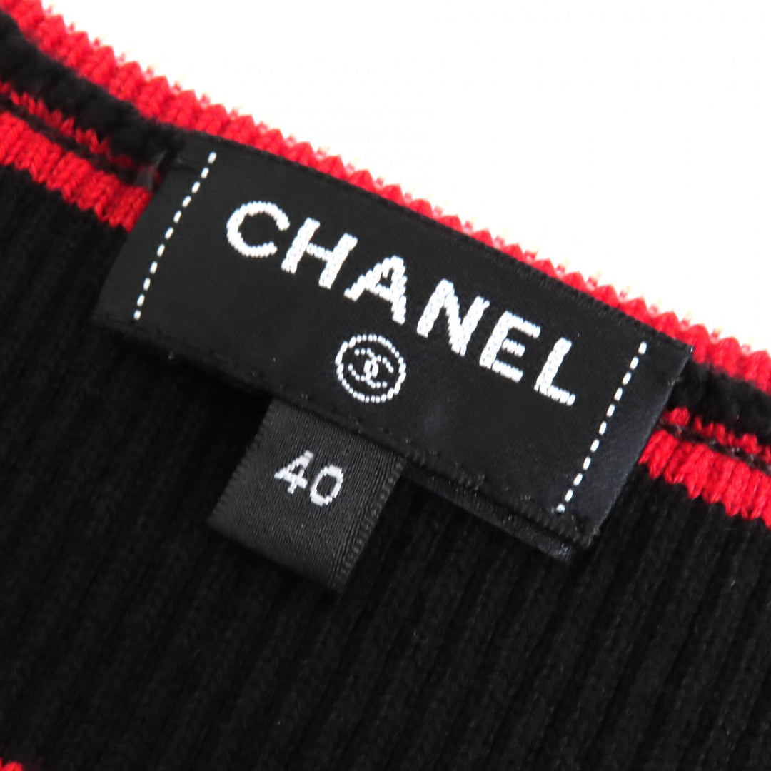 Excellent CHANEL Tank top COCO Mark Parts Border Pattern Ribbed SleevelessTop 40