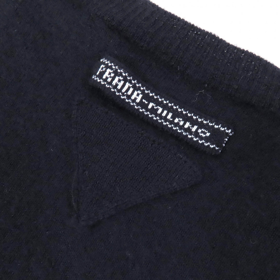 Great PRADA Crew neck short sleeve knit sweater Navy cashmere Women 36 P24D2Q
