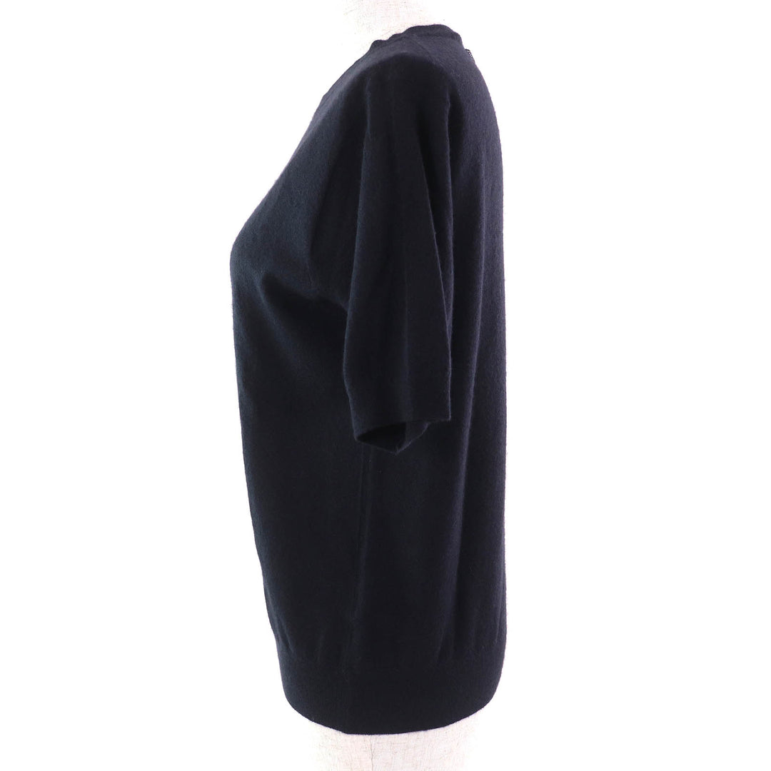 Great PRADA Crew neck short sleeve knit sweater Navy cashmere Women 36 P24D2Q