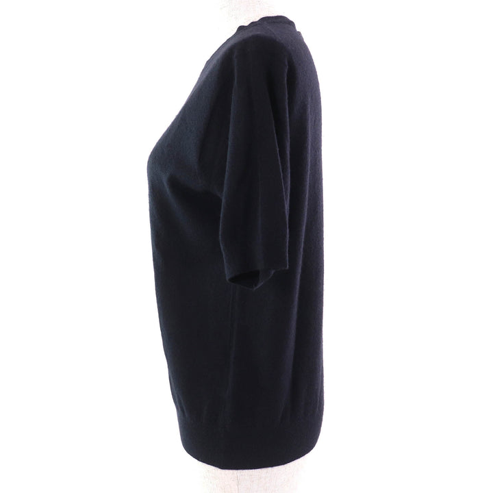 Great PRADA Crew neck short sleeve knit sweater Navy cashmere Women 36 P24D2Q